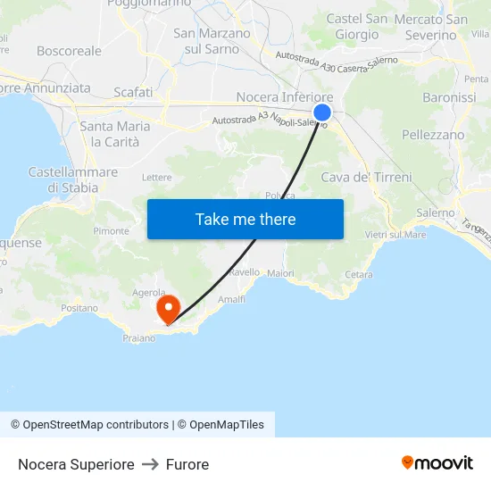 Nocera Superiore to Furore map