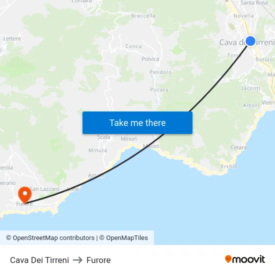 Cava Dei Tirreni to Furore map
