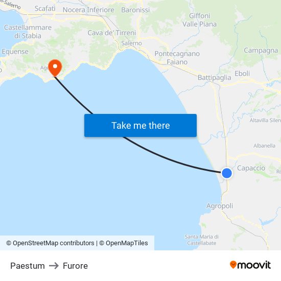 Paestum to Furore map