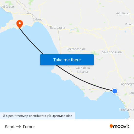 Sapri to Furore map