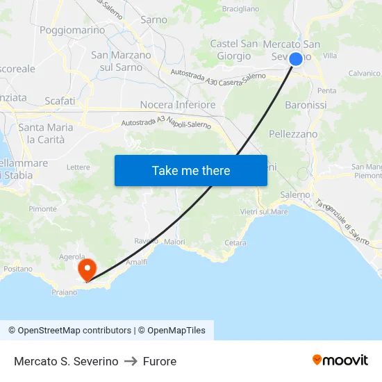 Mercato San Severino to Furore map