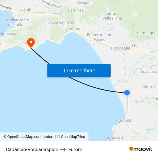 Capaccio-Roccadaspide to Furore map