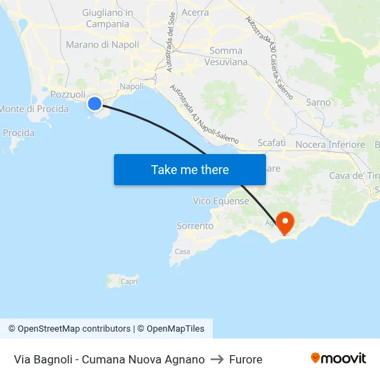 Via Bagnoli - New Cumana Agnano to Furore map