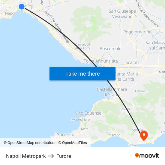 Napoli Metropark to Furore map