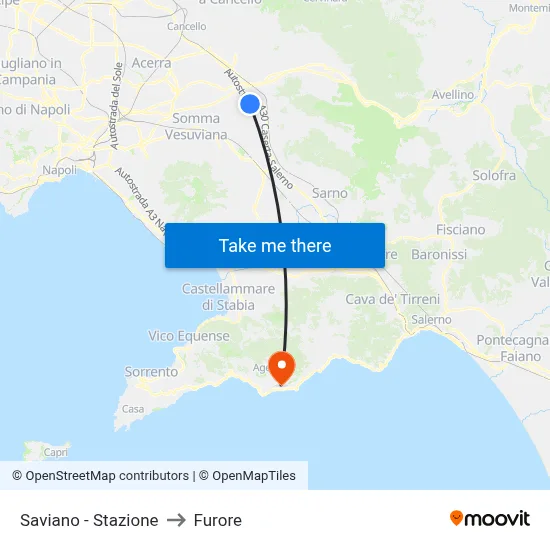 Saviano - Station to Furore map