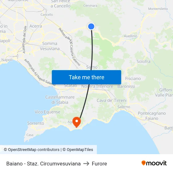Baiano - Circumvesuviana Station to Furore map