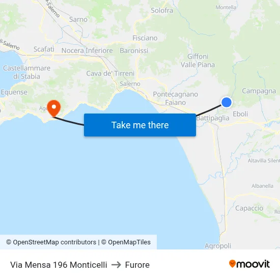 Via Mensa 196 Monticelli to Furore map