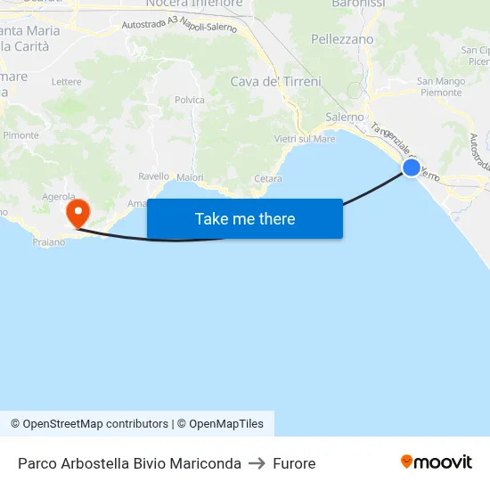 Arbostella Park Mariconda Junction to Furore map