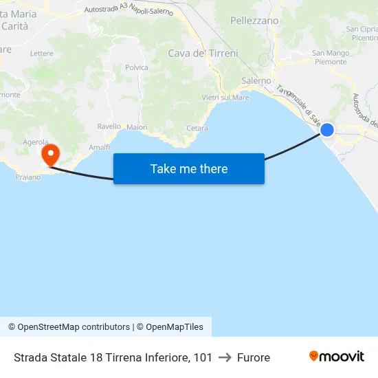 State Road 18 Tyrrhenian Lower, 101 to Furore map