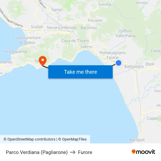 Verdiana Park (Pagliarone) to Furore map