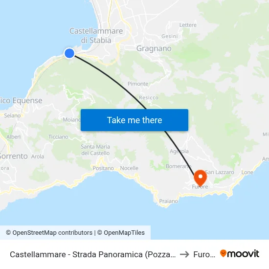 Castellammare - Panoramic Road (Pozzano) to Furore map