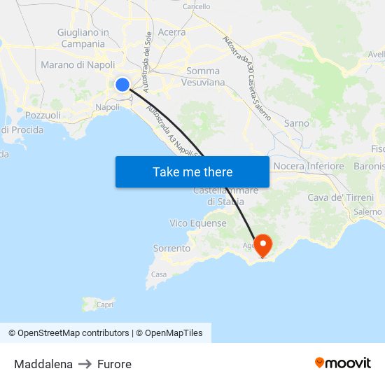 Maddalena to Furore map