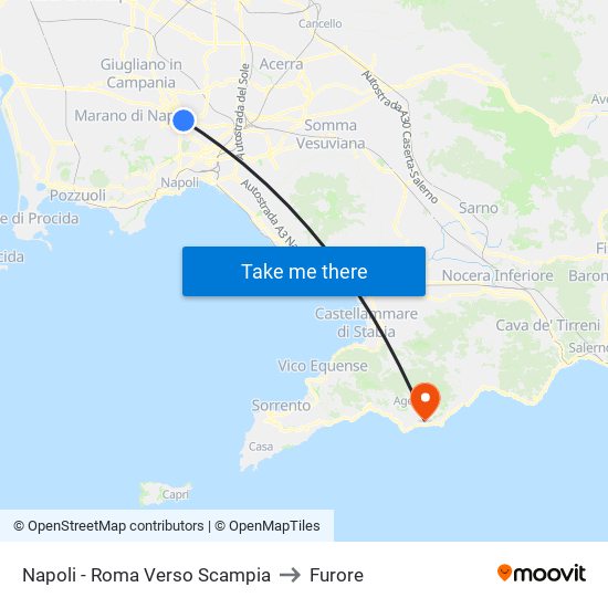 Napoli - Roma Verso Scampia to Furore map