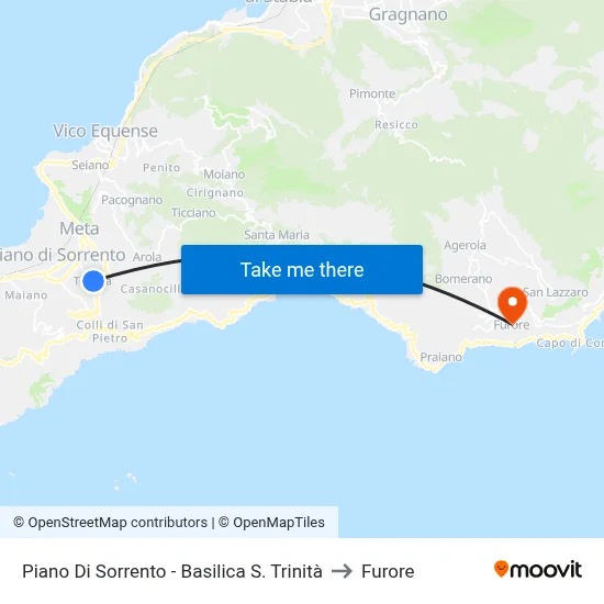 Piano Di Sorrento - Holy Trinity Basilica to Furore map