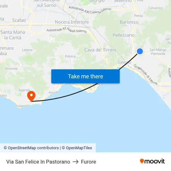 Via San Felice In Pastorano to Furore map