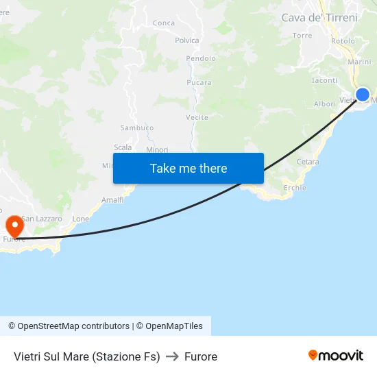 Vietri Sul Mare (Stazione Fs) to Furore map