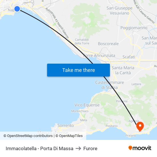 Immacolatella - Porta Di Massa to Furore map