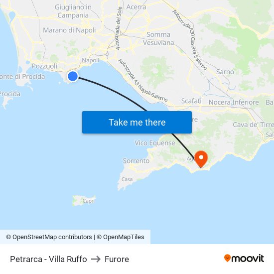 Petrarca - Villa Ruffo to Furore map