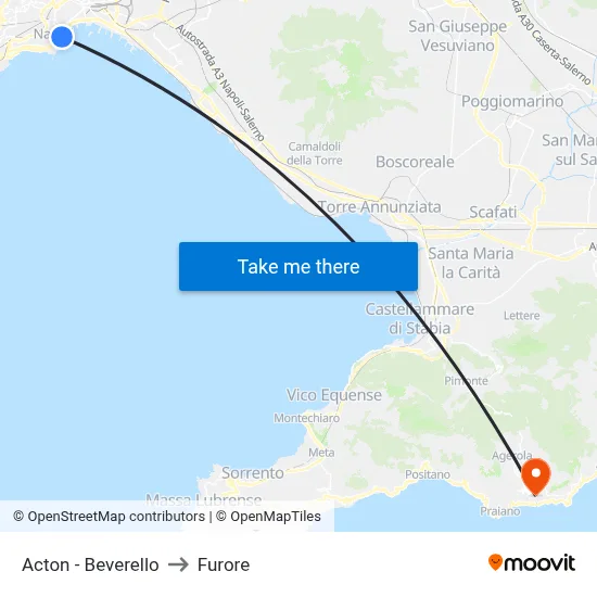 Acton - Beverello to Furore map