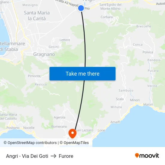 Angri - Via Dei Goti to Furore map