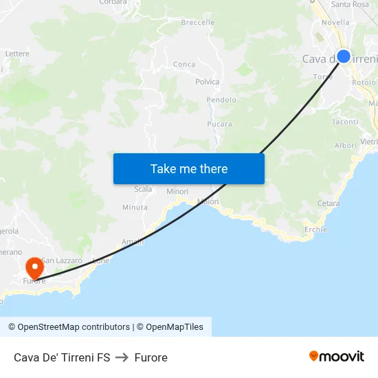 Cava De' Tirreni Station to Furore map