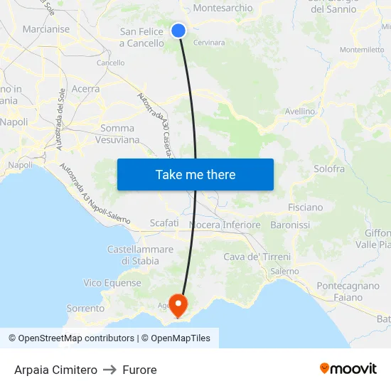 Arpaia Cemetery to Furore map