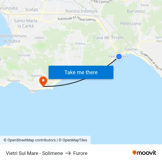 Vietri Sul Mare - Solimene to Furore map