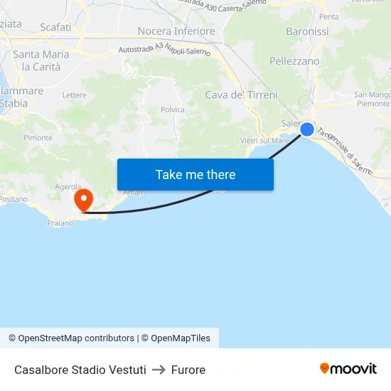 Casalbore Vestuti Stadium to Furore map