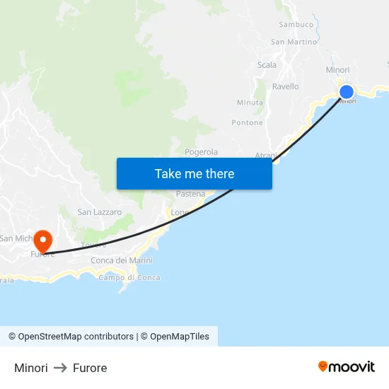 Minori to Furore map