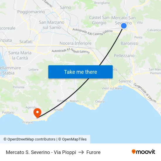 Mercato S. Severino - Pioppi Street to Furore map