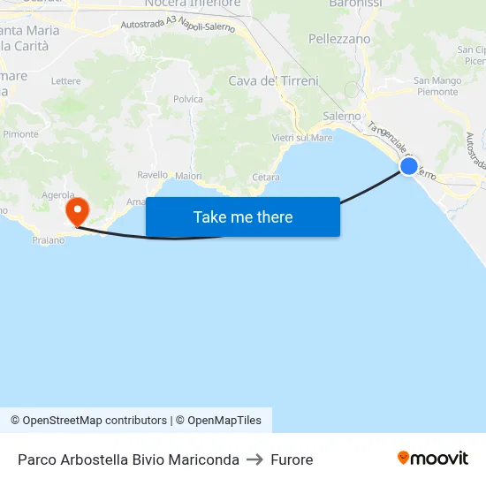 Arbostella Park Mariconda Junction to Furore map