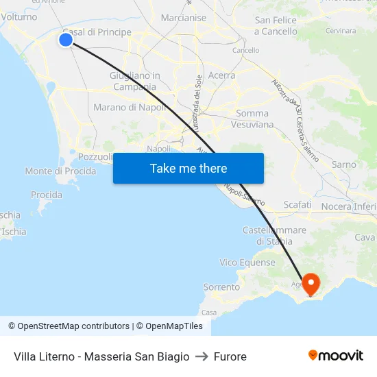 Villa Literno - Masseria San Biagio to Furore map