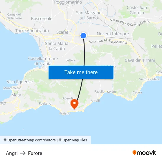 Angri to Furore map