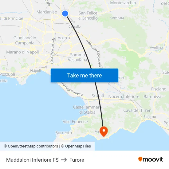 Maddaloni Lower Station to Furore map