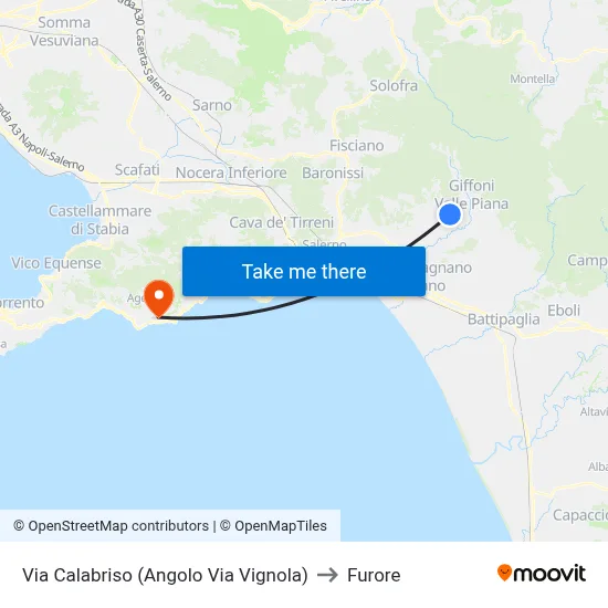 Via Calabriso (Corner of Via Vignola) to Furore map