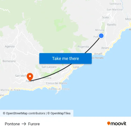 Pontone to Furore map