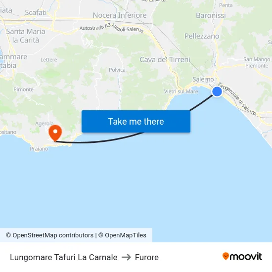 Tafuri La Carnale Seafront to Furore map