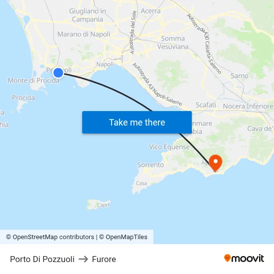 Port of Pozzuoli to Furore map
