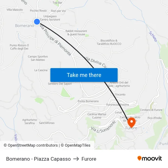 Bomerano - Capasso Square to Furore map