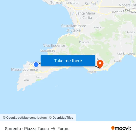 Sorrento - Piazza Tasso to Furore map