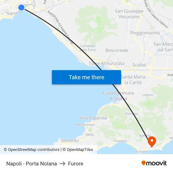 Naples - Porta Nolana to Furore map
