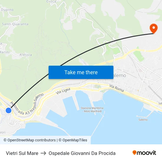 Vietri Sul Mare to Ospedale Giovanni Da Procida map
