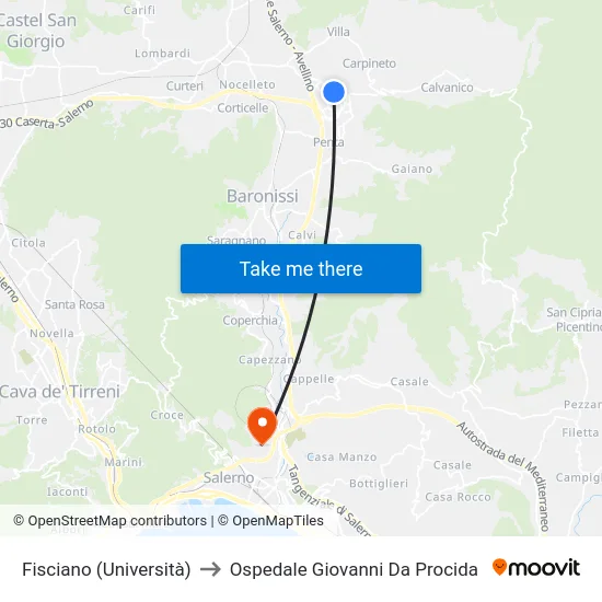 Fisciano (Università) to Ospedale Giovanni Da Procida map