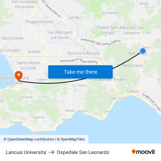 Lancusi Universita' to Ospedale San Leonardo map