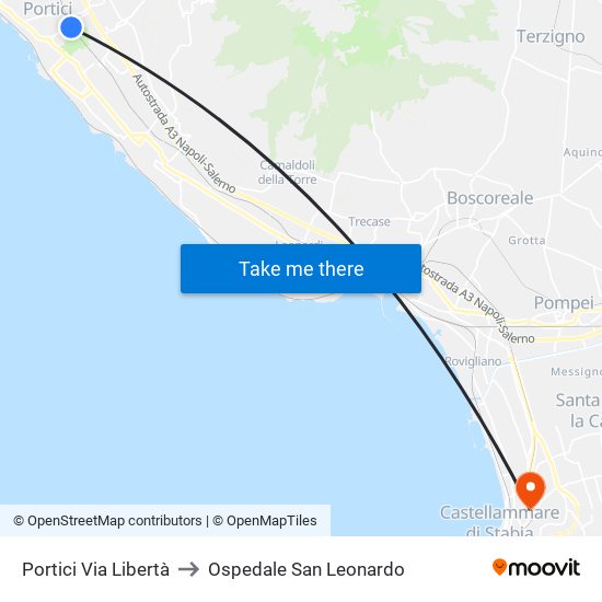 Portici Via Libertà to Ospedale San Leonardo map