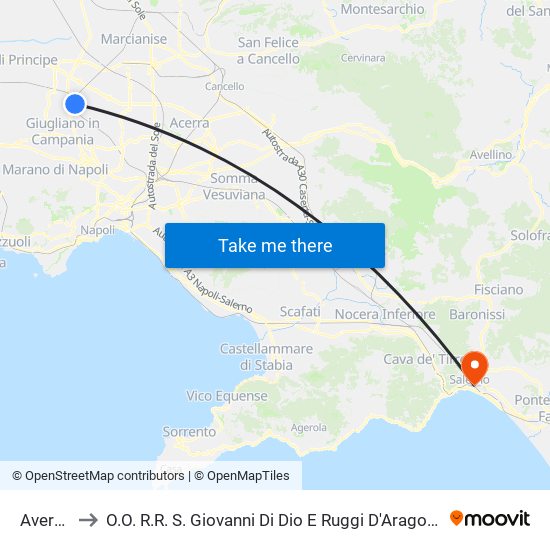 Aversa to O.O. R.R. S. Giovanni Di Dio E Ruggi D'Aragona map