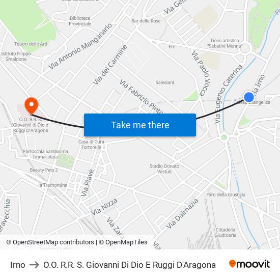 Irno to O.O. R.R. S. Giovanni Di Dio E Ruggi D'Aragona map