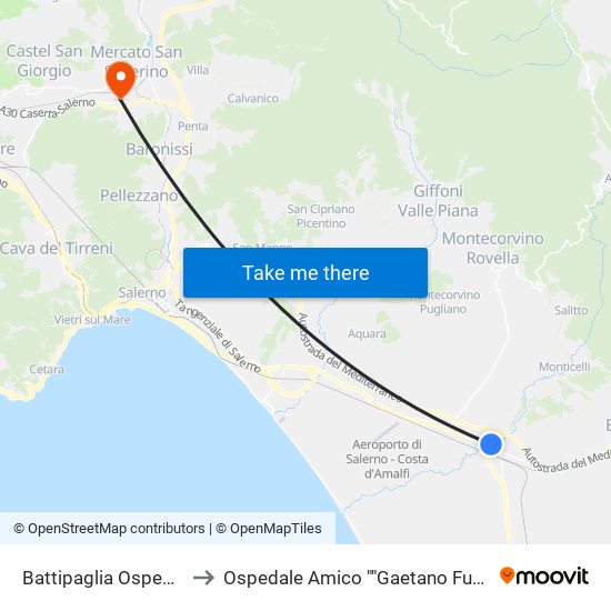 Battipaglia Ospedale to Ospedale Amico ""Gaetano Fucito"" map
