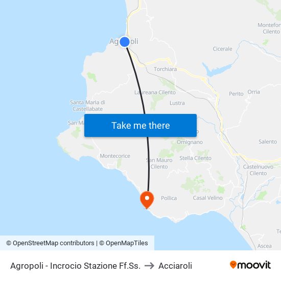 Agropoli - Incrocio Stazione Ff.Ss. to Acciaroli map