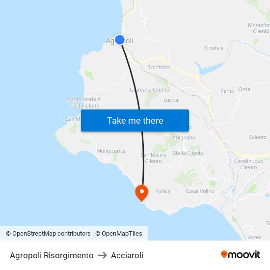 Agropoli Risorgimento to Acciaroli map
